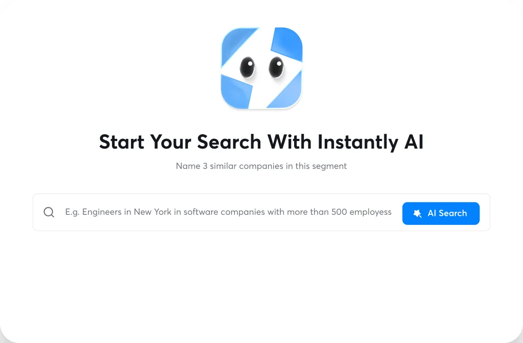 Instantly’s AI lead search screen with a prompt field asking for a description of the companies to find.
